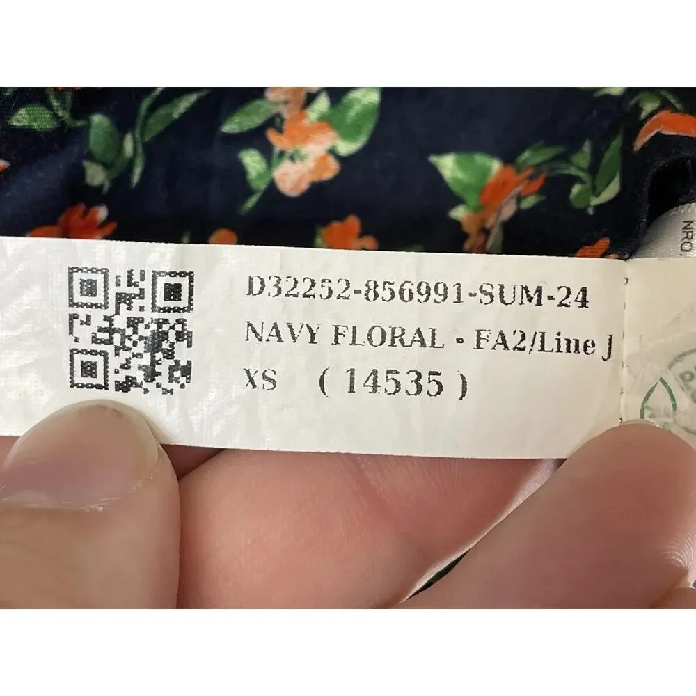 Old Navy Shirt Womens XS Navy Floral SS‎ Vee Trapeze Smocked Puff Sleeve